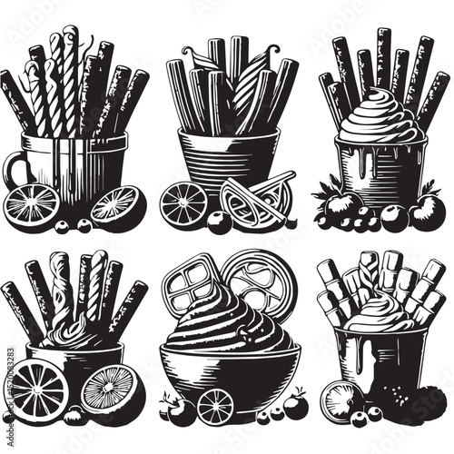 Black Churros Silhouette Vector, High Quality Illustration on White Background