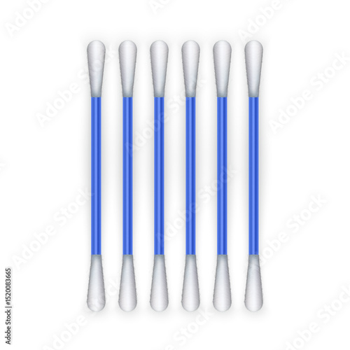 Close-up of cotton swabs arranged vertically for personal hygiene and cleaning.