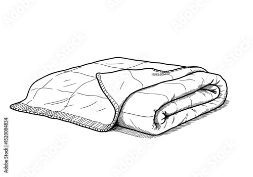Folded quilt in simple line drawing illustration style  