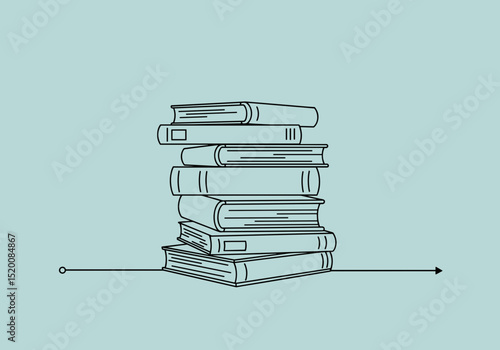 Stack of books illustrated in minimalist style with light blue background  