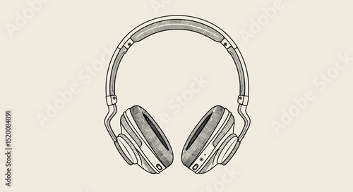 Sketch of headphones in minimal style on neutral background  