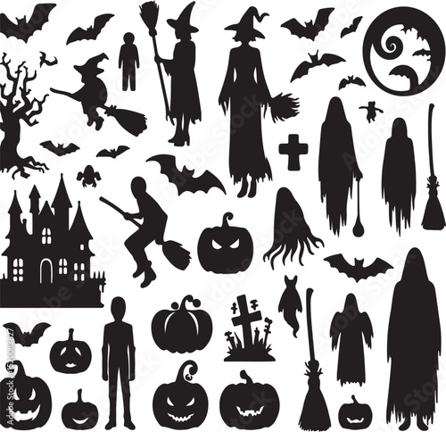 Scary Halloween Silhouette Set – Black Vector Illustrations