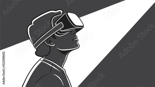 Exploring virtual reality vr headset experience metaverse gaming simulation technology illustration concept
