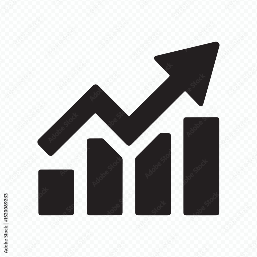 Vector Growth Chart Icon in Black Silhouette Style Vector Growth Chart Icon in Black Silhouette Style