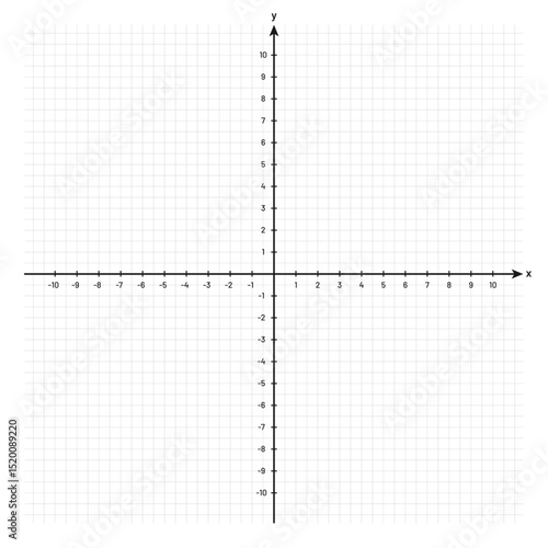 Cartesian coordinate system. Blank Cartesian coordinate system in two dimensions with X and Y axes. Black grid with axes for a math graph. Vector