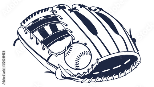 Baseball glove and ball illustration for sports equipment and baseball gear outline vector image use 100 characters