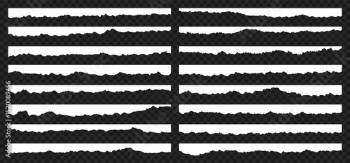 Torn paper pieces. Blank paper strips with ripped edges. Horizontal pieces of torn and ripped paper. Vector