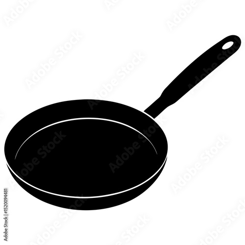 Simple black frying pan cooking utensil silhouette vector illustration