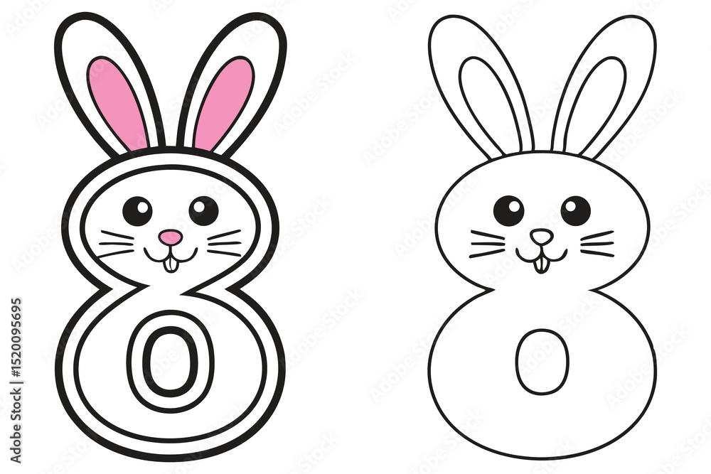 Fototapeta premium A colorful and line art rabbit formed from the number eight for holiday fun