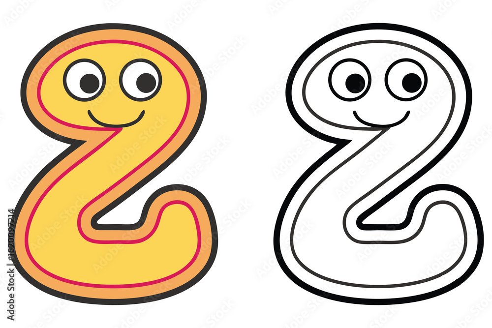 Fototapeta premium Two cartoon numbers with smiling faces, one colored and one black and white