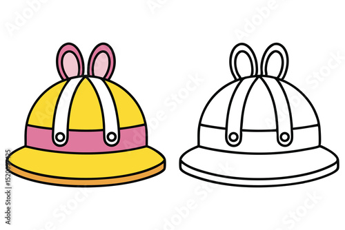 Two cute pith helmets, one colored with yellow and pink, and another outline