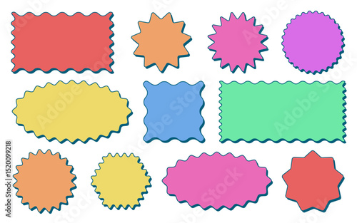 Retro Badge Label Wavy Edge Rectangle, Oval, Circle Set With Shadow Effect. Abstract Elements for Label, Badge, Template, Web Design and Social Media