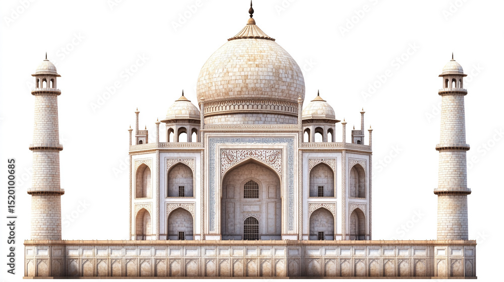 Fototapeta premium Iconic Taj Mahal on White Background