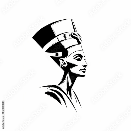 Nefertiti Black and White Vector Ancient Egyptian Queen Illustration Royalty Icon History Graphic Egypt Clipart Pharaoh Wife Symbol Elegant Line Art Design
