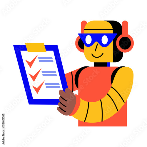 A flat style illustration showing a character generating reports 
