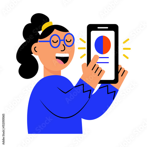 A flat style illustration showing a person doing speech synthesis