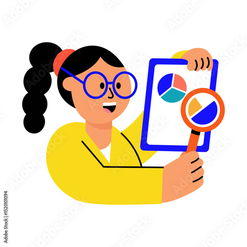 A flat style illustration showing a person doing insights