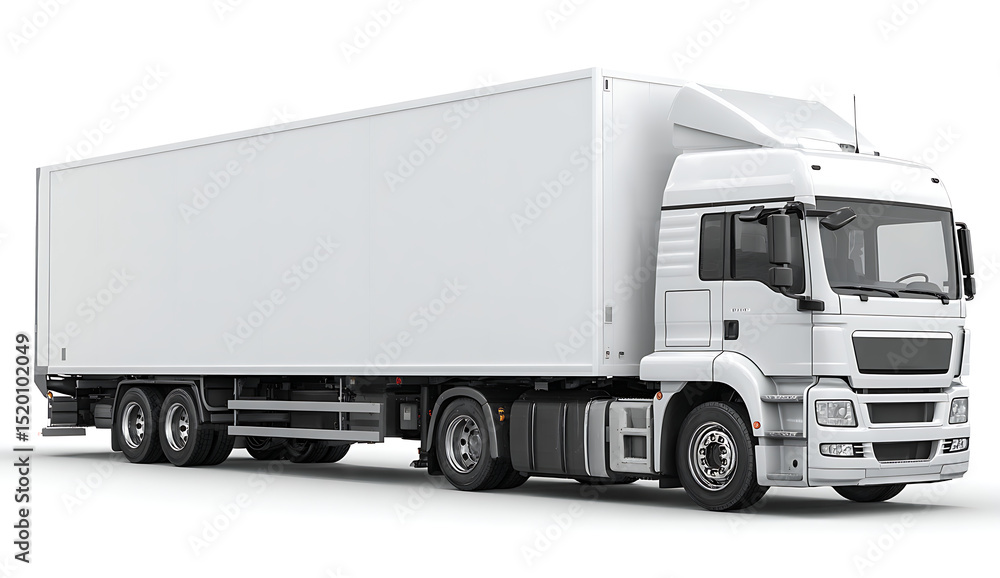 Clean white semi truck on white background ideal for logistics and transportation concepts Clean white semi truck on white background ideal for logistics and transportation concepts