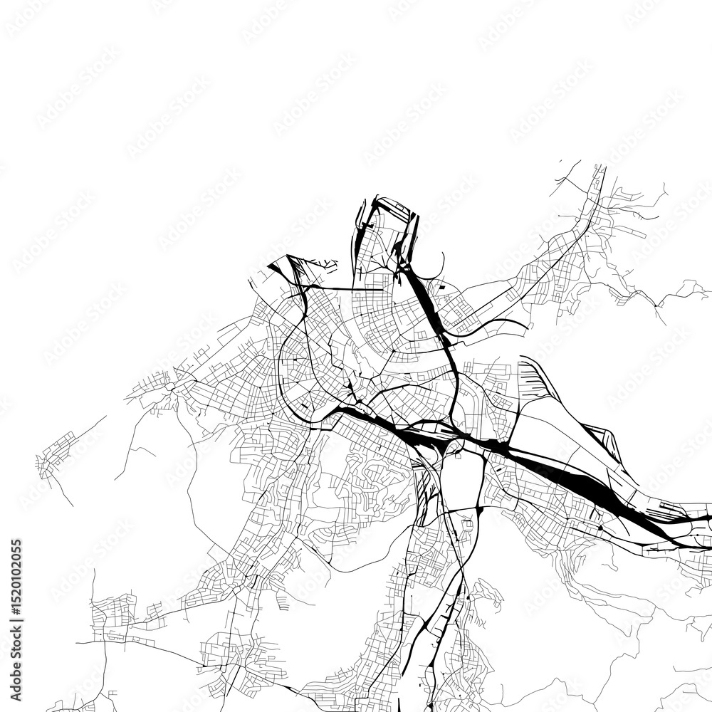 Obraz premium Monochrome city map with road and train network of Basel, Switzerland