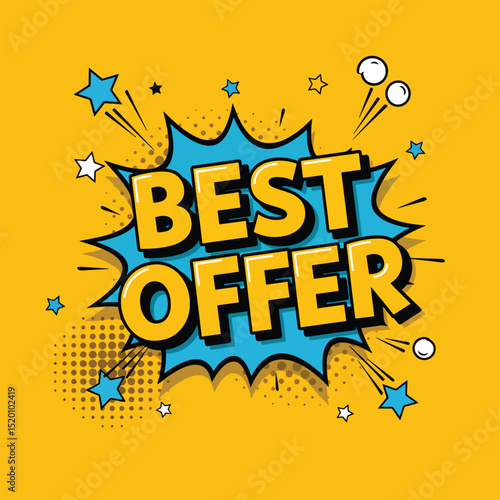 best offer pop art vector with comic burst and halftone effects on vibrant yellow