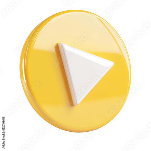 Yellow play button icon isolated on transparent background
