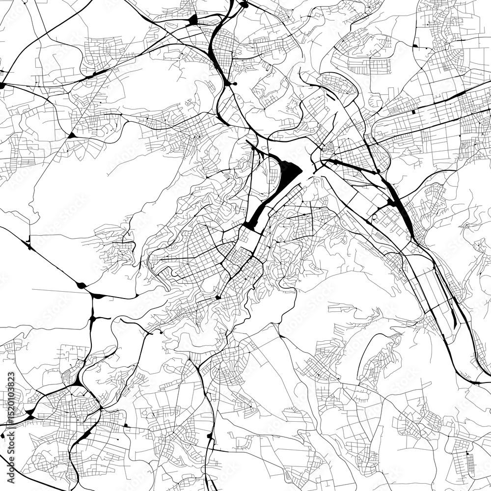 Fototapeta premium Monochrome city map with road and train network of Stuttgart, Germany