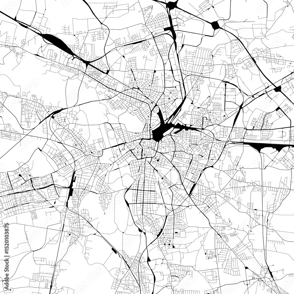 Obraz premium Monochrome city map with road and train network of Leipzig, Germany