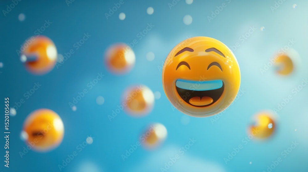 Fototapeta premium 3D rendering of a smiling emoji floating in the air