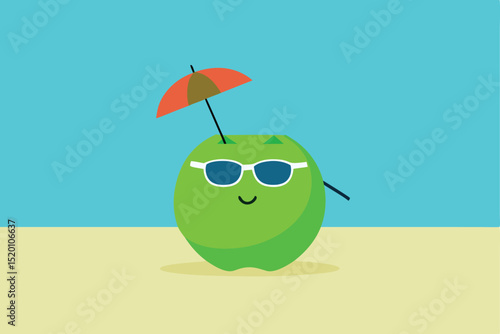 coconut drink and sunglasses on sandy beach vector
