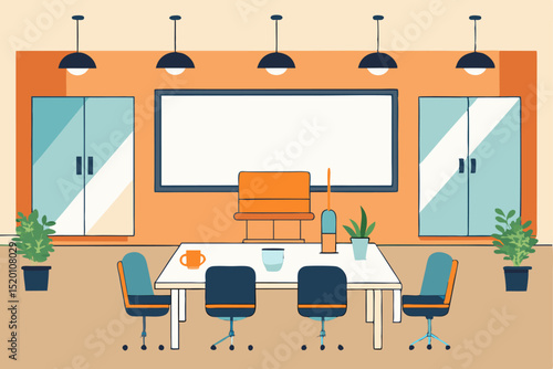 Conference room, team space, workspace layout, work efficiency, meeting area, work progress, team collaboration, professional development, work task, meeting management.