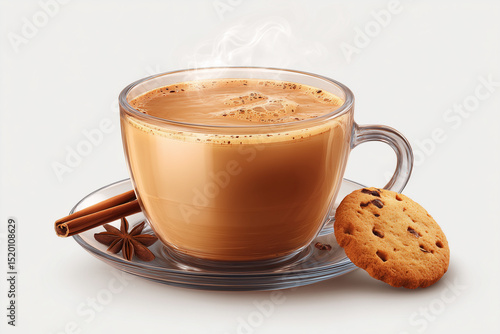 Steam coffe cup with biscuit for breakfast break