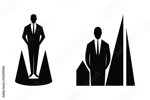 Silhouette Vector Illustration Set of a Sharp Analytical Ideal Character.