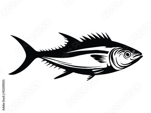 Black silhouette Tuna Fish Illustration: Seafood, Ocean, and Fishing Icon

