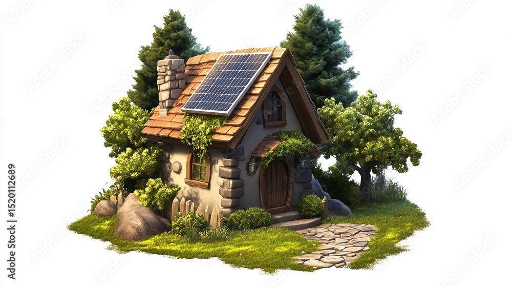 Fototapeta premium Eco-Friendly Cottage: Sustainable Living in the Woods