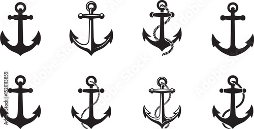 Nautical anchors collection black silhouettes set. eps-10
