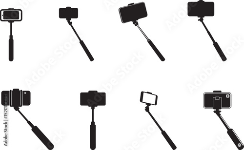 Collection of selfies stick icons for mobile phones. eps-10