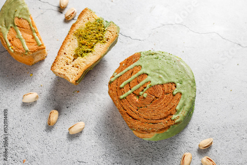 New york roll with pistachio and dubai chocolate filing.