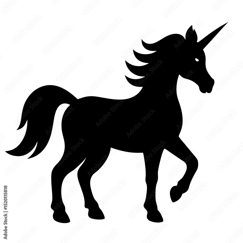 Fototapeta premium Black unicorn silhouette isolated on white background