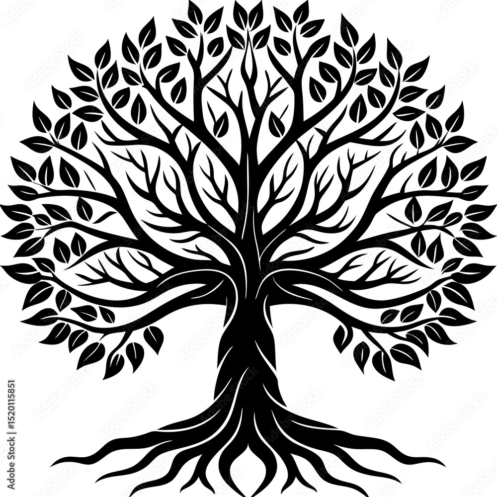 Obraz premium Stylized tree with leaves isolated on white background