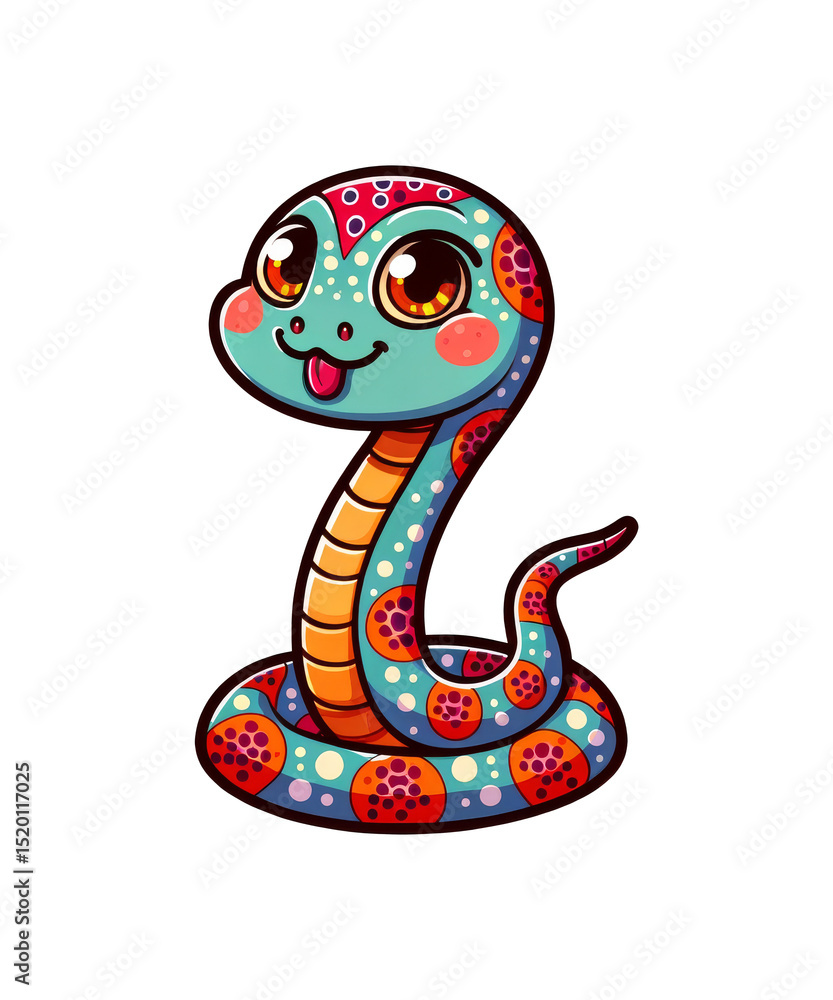 Fototapeta premium A fun cartoon green snake in the form of a serpent illustration, perfect as a funny animal symbol
