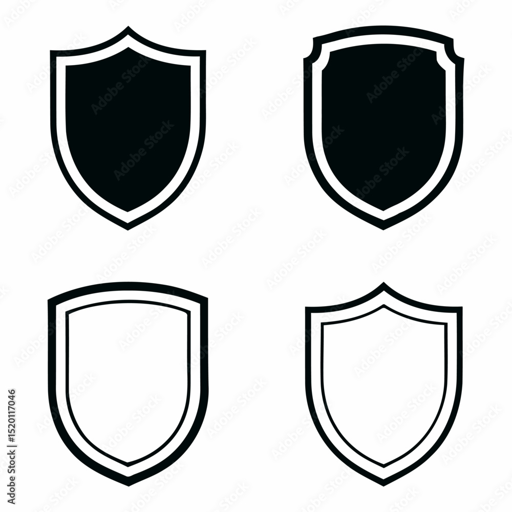 Blank Shield Badge Icon Set. Vector Outline and Solid Shapes Collection Blank Shield Badge Icon Set. Vector Outline and Solid Shapes Collection