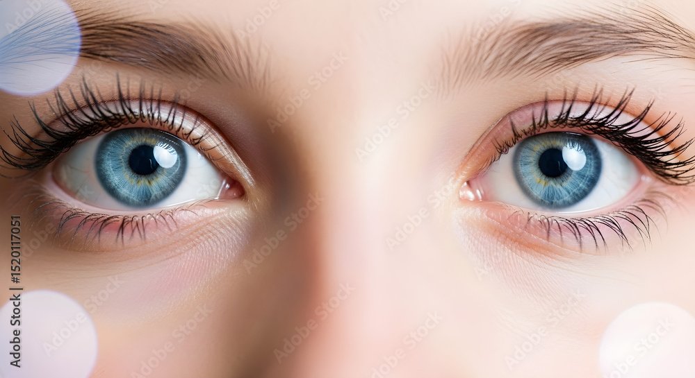 Obraz premium Close-Up of Blue Eyes with Long Eyelashes and Natural Skin – Beauty, Vision, and Skincare Concept for Health, Cosmetics, and Ophthalmology Advertising