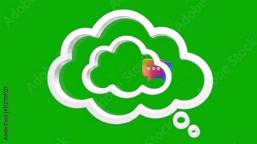 Animated white cloud shapes rotating on a green screen background design