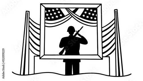 Military tribute with US flag and faith - Silhouette on white background

