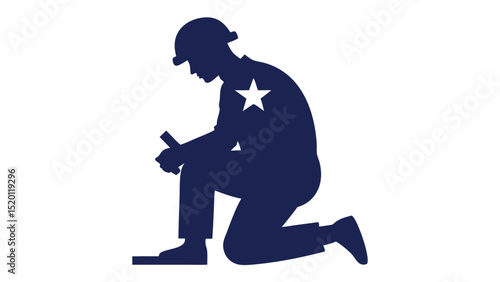 Military tribute with US flag and faith - Silhouette on white background

