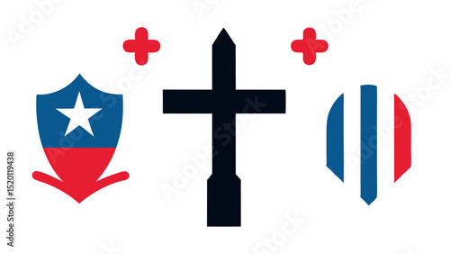 Military tribute with US flag and faith - Silhouette on white background

