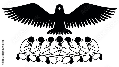 Military tribute with US flag and faith - Silhouette on white background

