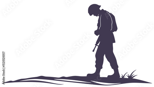 Military tribute with US flag and faith - Silhouette on white background

