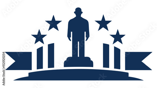 Military tribute with US flag and faith - Silhouette on white background

