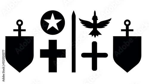 Military tribute with US flag and faith - Silhouette on white background

